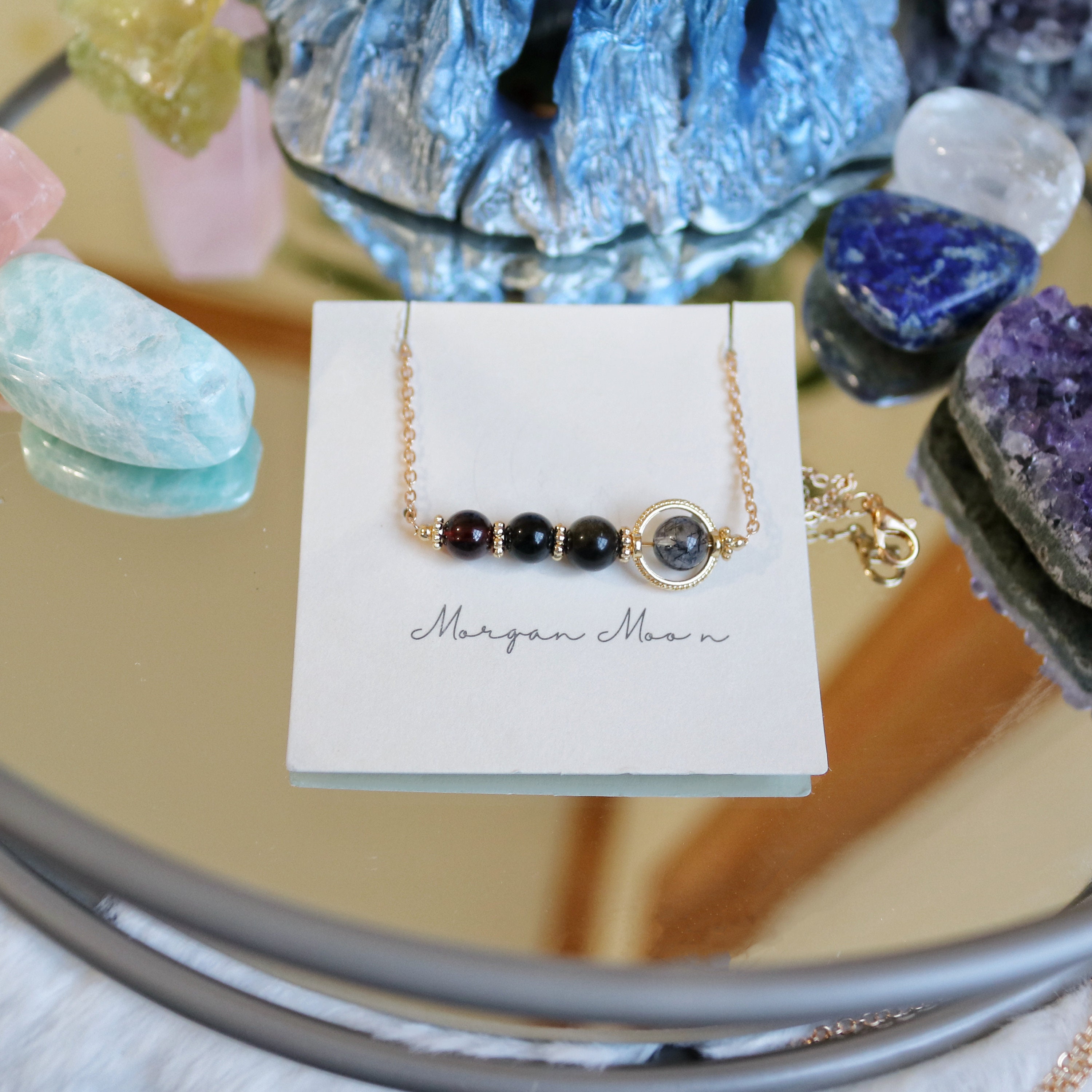 thumbnail image 2 of Runyangshi Black Obsidian Healing Crystal Pendants, Double Pointed Natural Crystal Quartz Necklace 6 Faceted Chakra Crystal Wand Stone 2 of 13