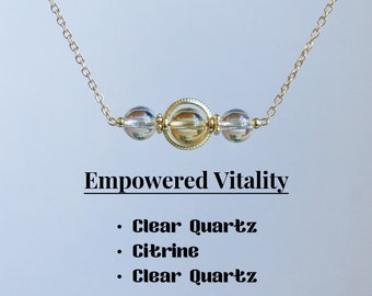 Crystal Protection necklace, Clear quartz -Citrine, 6-7mm beaded crystal, Healing crystal necklace, Gift for mom, gift for best friend