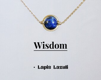 Colar de lápis-lazúli genuíno, pedra preciosa com contas de 6-7 mm, colar de cristal de cura, presente para ela, corrente cheia de ouro 14k, prata esterlina 925