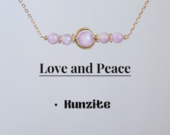 Genuine Kunzite necklace, 6-8 mm beaded crystal, Crystal bar necklace, Chakra Healing Crystals Gift for her,14k gold filled chain,925 silver