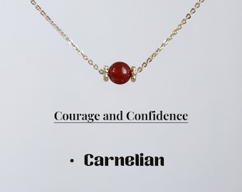 Colar de cornalina natural, colar de cornalina com contas de 6 mm, presente de cristal de cura delicado para ela, colar de prata 925, corrente cheia de ouro 14k