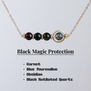 Black Magic Protection necklace, Garnet-Black Tourmaline-Obsidian-Black Rutilated Quartz, 6-7 mm beaded crystal,Healing crystal Gift for her