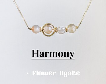 Colar de ágata de flor natural, cristal frisado de 6-7mm, presente de cristal de cura para ela, colar de barra de ágata de flor delicada, corrente cheia de ouro 14K