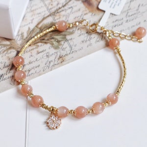 Natürlicher Pfirsich Mondstein Armband |Zierlicher Mondstein Schmuck |Heilender Kristall|Edelstein Armband