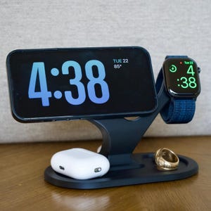 iPhone and Apple Watch Dual Charging Stand | Compatible with Apple’s 2024 25 W braided MagSafe charger | Perfect Dock for Nightstand