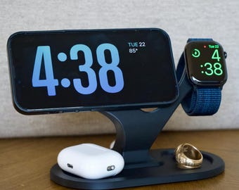 iPhone and Apple Watch Dual Charging Stand | Compatible with Apple’s 2024 25 W braided MagSafe charger | Perfect Dock for Nightstand
