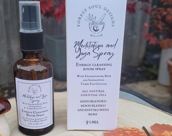 Meditation and Yoga Room and Aura Spray, made with Frankincense, Rose and Sandalwood oils, Tigers eye Crystals and infused with reiki