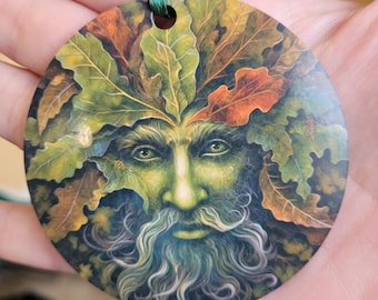 Green Man Beltane Tree Ornament, Altar Decor, Sabbat and Festival Decoration, Celtic God, gift for a Witch, Present for a Pagan or Druid