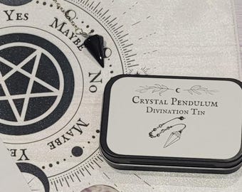 Obsidian Crystal Pendulum Dowsing Kit, Divination Pocket Tin, Yule Gift for a Witch, Present for a Pagan, Witchcraft supplies, Altar tools