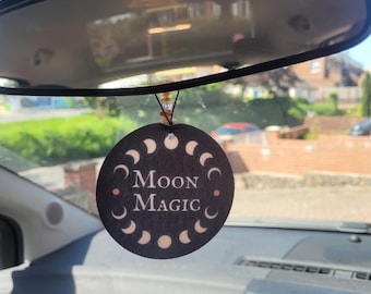 Moon Magic Car Air Freshener, Lunar Energy, Eco Friendly reusable, (Lavender, Vanilla or Unscented) perfect gift for Witch or Pagan