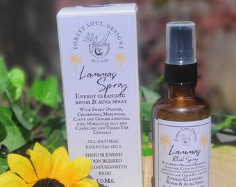 Lammas Sabbat Cleansing Room and Aura Spray, hand blended with Moon blessed water, Essential Oils, Quartz Crystals and infused with Reiki.