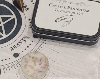 Tigers Eye Crystal Pendulum Dowsing Kit, Divination Pocket Tin, Yule Gift for a Witch, Present for Pagan, Witchcraft supplies, Altar tools