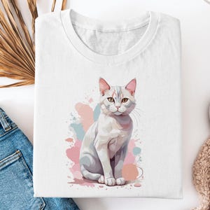 Adorable Cat T-Shirt, Cute Kitty Tee, Funny Feline Shirt, Cat Lover Gift, Soft Cotton, Stylish Cat Apparel, Perfect for All Ages
