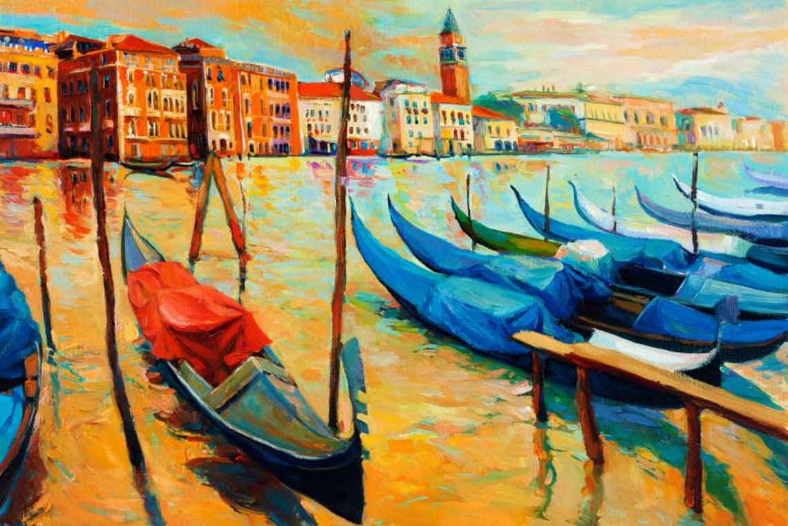Painting of Venice Canvas Wall Art Venice Canoes Oil Etsy