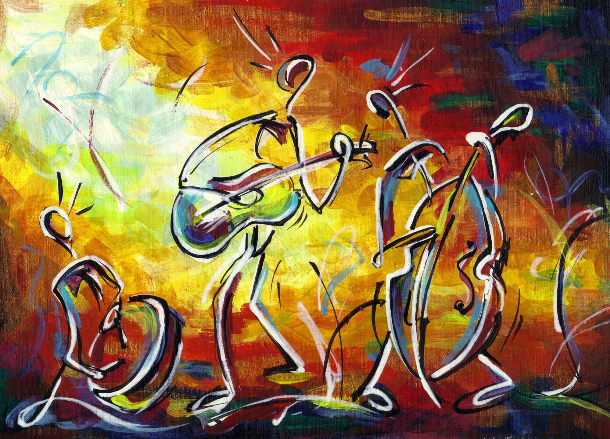 jazz-band-abstrakte-leinwand-wandkunst-jazz-band-zeichnung-etsy