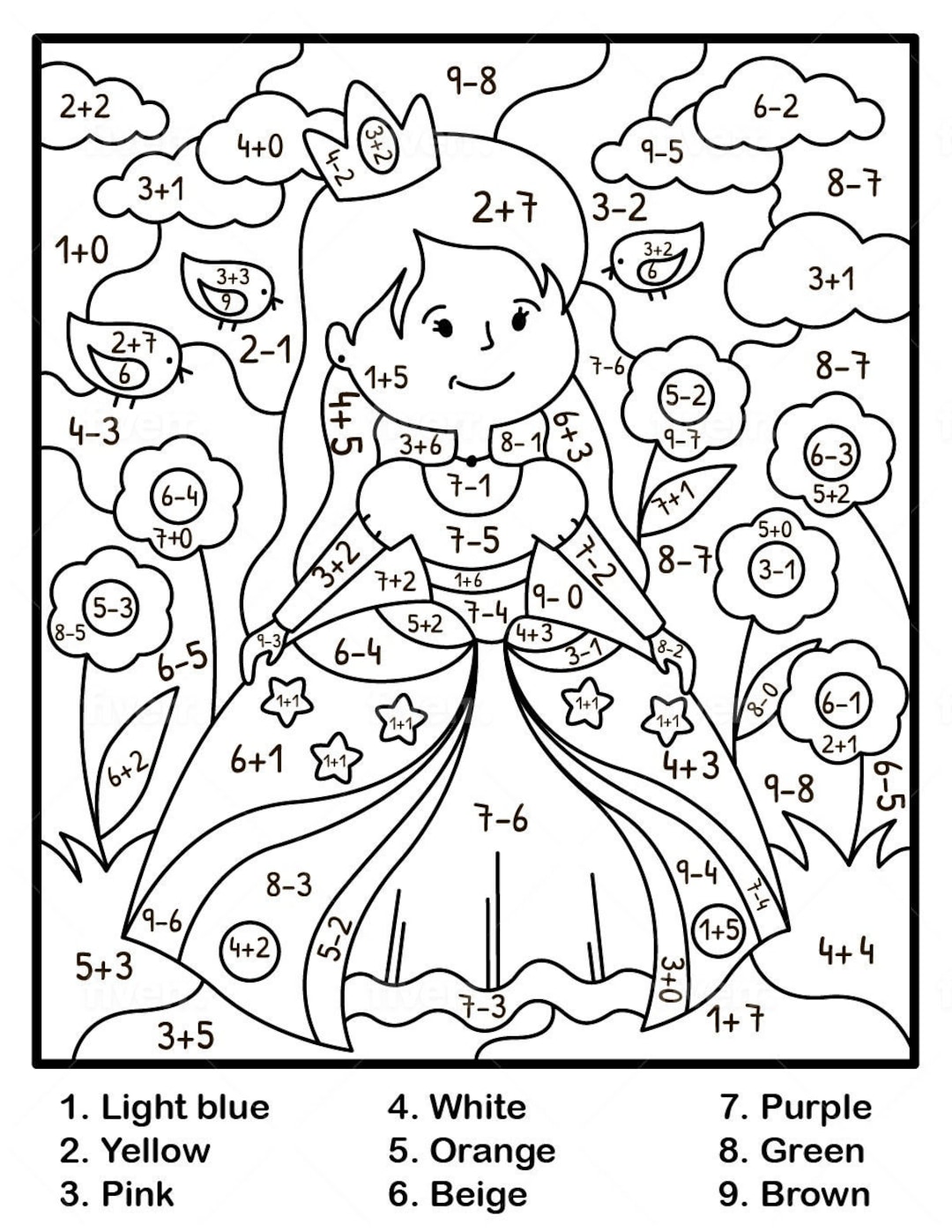 Children's Color by Number Printable Fantasy Princess   Etsy