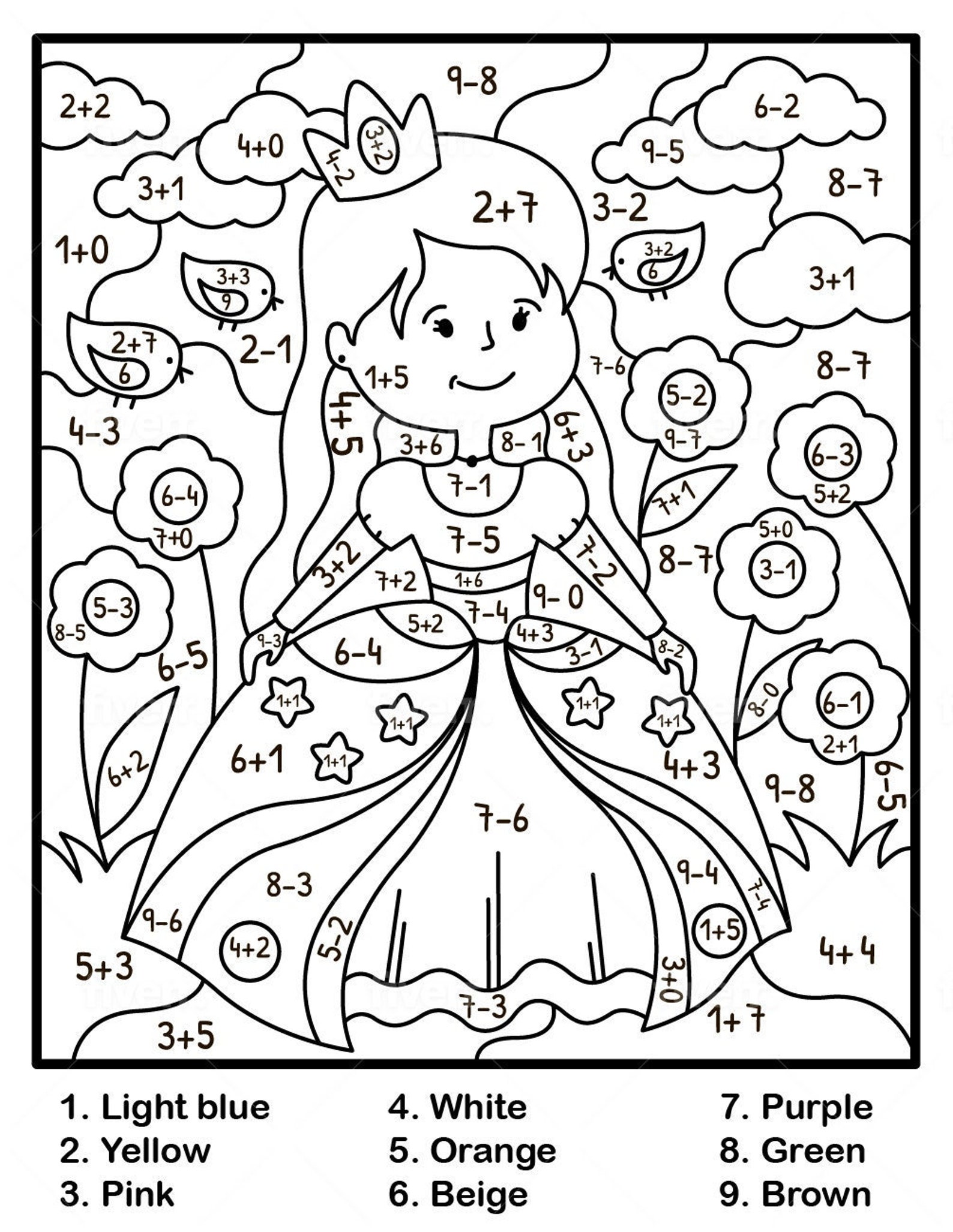 Children's Color by Number Printable Fantasy Princess, Unicorn | PDF ...