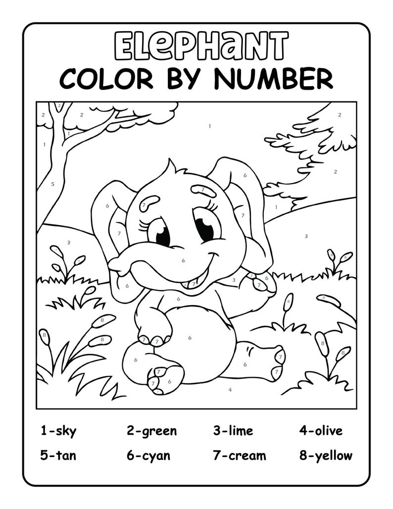 Printable Children #39 s Animal Color by Numbers Pages Set of 10 Fun and