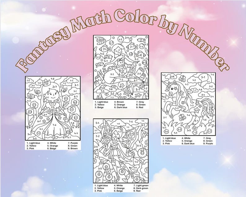 Children's Color by Number Printable Fantasy Princess, Unicorn | PDF ...