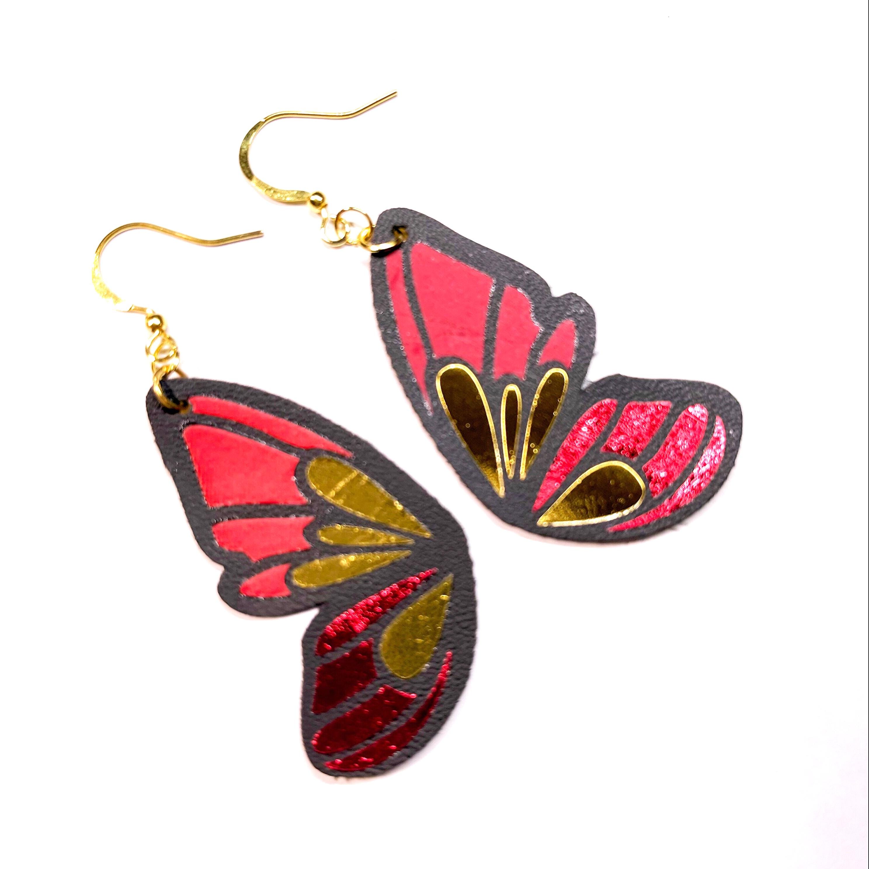 2 Paia Di Orecchini A Farfalla Per Donna, Pendenti Con Ali In Lamina Oro E Sfumate, Stile Coreano, Resina E Lega, Asimmetrici, Regalo Elegante.