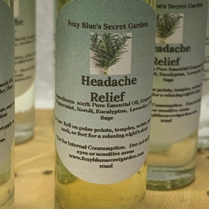 Headache Relief Natural Essential Oil Roll On- Peppermint, Eucalyptus, Menthol, Clary Sage 10 ml.