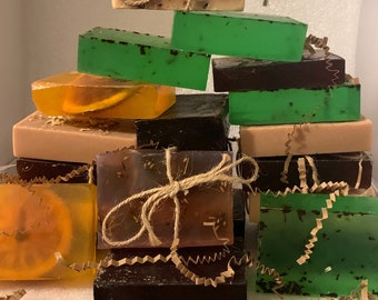 NATURAL HANDMADE SOAP Bar Variety of Soaps  Oatmeal,  Peppermint Tea Tree, Imported Ouds, Amber,  Lavender,  Coconut and Brown Sugar