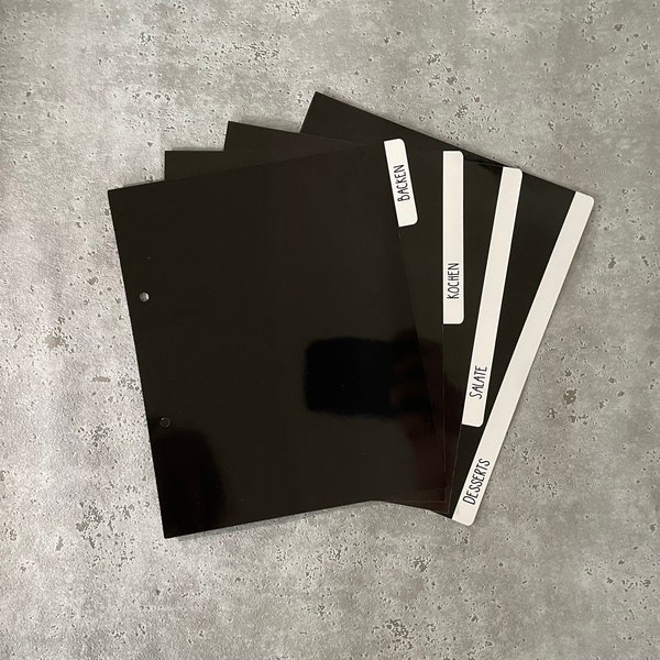 Register schwarz weiß für DIN A5 Ordner | für Rezeptordner | glänzende Beschichtung | abwaschbar