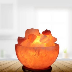 Himalayan Pink Salt Bowl Lamp. Fire Bowl With Chunks. Rock Salt Lamp For Home Décor, Valentine&#39;s Day Gift