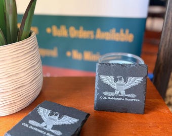 Colonel O-6 U.S. Army Rank laser engraved Slate Coaster Set of 4
