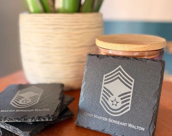 Chief Master Sergeant U.S. Air Force / Space Force E-9 laser engraved Coaster Set (4)