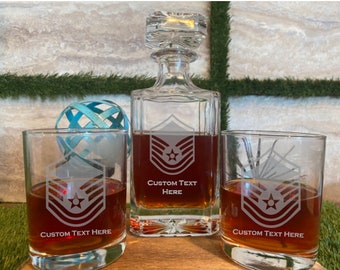 Master Sergeant US Air Force laser engraved Decanter Set
