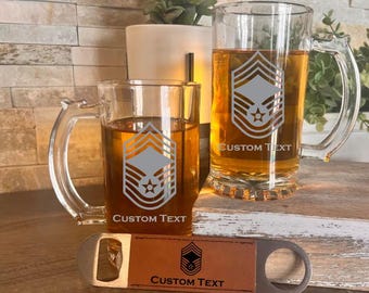 USAF Chief Master Sergeant Laser Engraved Beer Mug Set With Presentation Box
