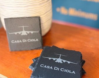 C-17 Globemaster III U.S. Military laser engraved natural Slate Coaster Set of 4
