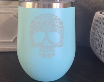 Sugar Skull Wine Tumbler