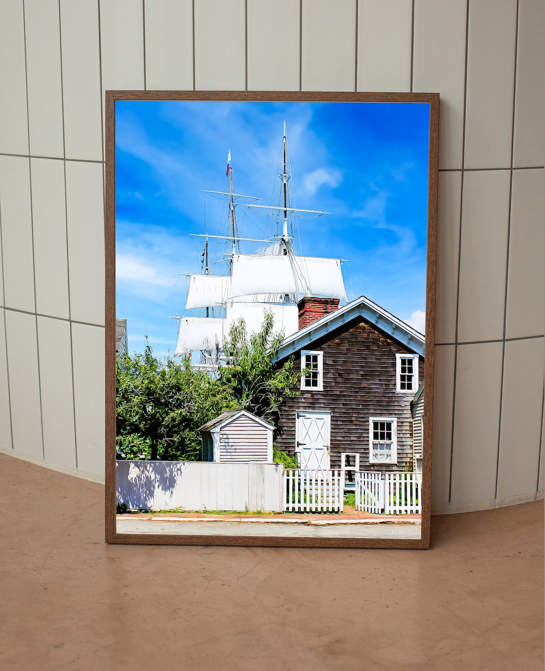 Vintage Ship Ship Sails Mystic Connecticut Seaport Art Print Wall Decor Wall Hanging Oil Paint