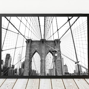 Brooklyn Bridge | New York Skyline | NYC Art Print | Wall Decor | Black & White | New York City | Brooklyn Bridge Photo | Home Decor