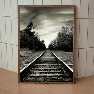 Railroad Tracks Photo | Black & White Photography | Train Tracks | Wall Art | Railroad Decor | Art Print | Railroad Decor | Train Decor