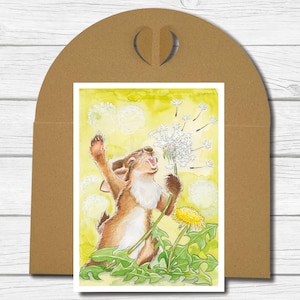 A6 Kunst-Postkarte - Feldhase mit Pusteblume