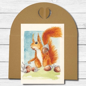 A6 Kunst-Postkarte Nr. 32 - "Eichhörnchen mit Problemnüssen"