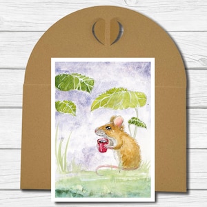 A6 Kunst-Postkarte - Maus im Regen