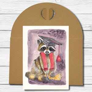 A6 Kunst-Postkarte Nr. 34 - "Waschbär mit Doktorhut"