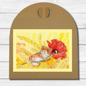A6 Kunst-Postkarte - "Maus mit Mohn" (Mai 2023)