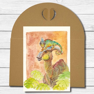 A6 Kunst-Postkarte Nr. 19 - "Dinosaurier und Chamäleon"