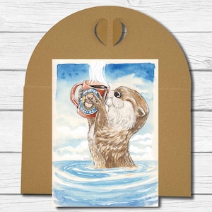 A6 Kunst-Postkarte Nr. 59 - "Otter mit Kaffee"