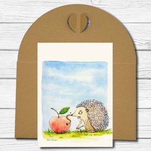 A6 Kunst-Postkarte Nr. 9 - "Igel mit Apfel"