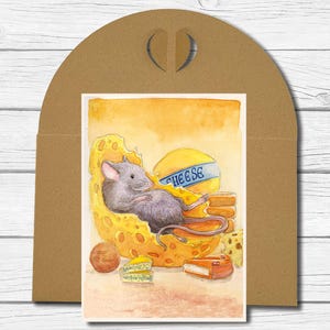 A6 Kunst-Postkarte Nr. 5 - "dicke glückliche Maus"