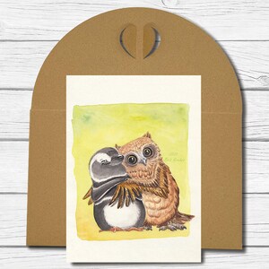 A6 Kunst-Postkarte Nr. 13 - "Pinguin und Eule"