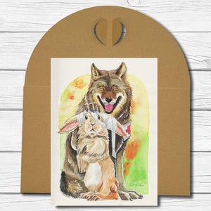 A6 Kunst-Postkarte Nr. 52 - Wolf und Hase
