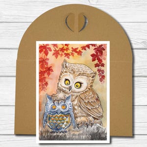 A6 Kunst-Postkarte - Eule mit Laterne