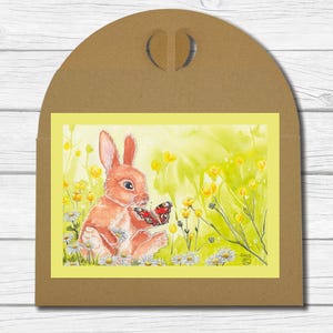 A6 Kunst-Postkarte - "Hase mit Schmetterling" (April 2023)